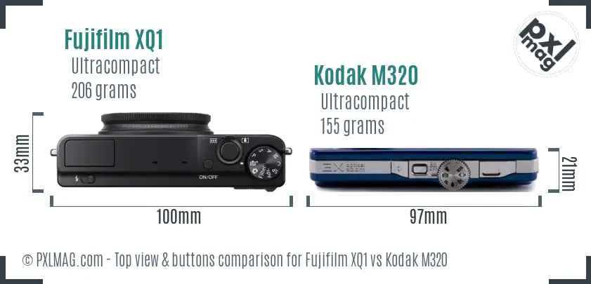 Fujifilm XQ1 vs Kodak M320 top view buttons comparison