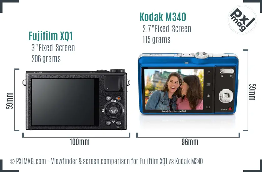 Fujifilm XQ1 vs Kodak M340 Screen and Viewfinder comparison