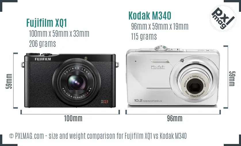 Fujifilm XQ1 vs Kodak M340 size comparison