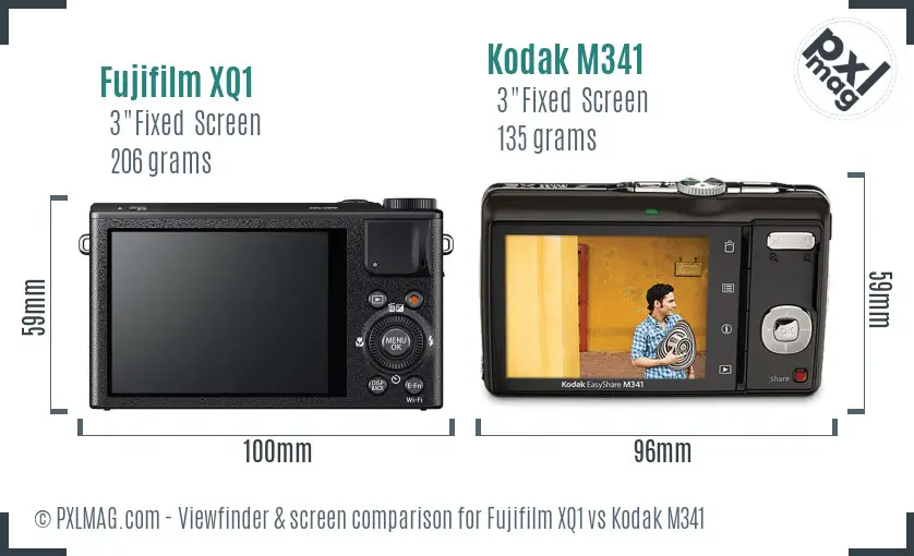 Fujifilm XQ1 vs Kodak M341 Screen and Viewfinder comparison