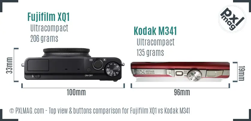 Fujifilm XQ1 vs Kodak M341 top view buttons comparison