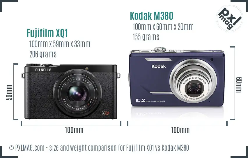 Fujifilm XQ1 vs Kodak M380 size comparison