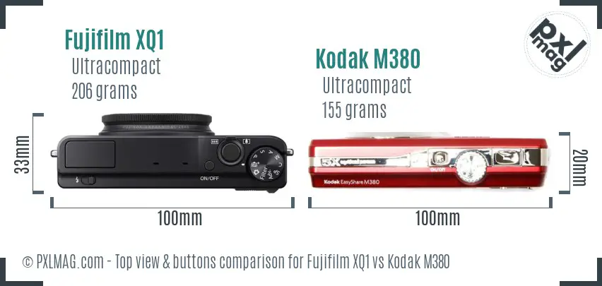 Fujifilm XQ1 vs Kodak M380 top view buttons comparison
