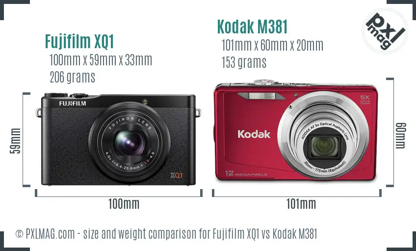 Fujifilm XQ1 vs Kodak M381 size comparison