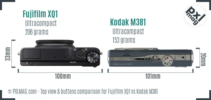 Fujifilm XQ1 vs Kodak M381 top view buttons comparison