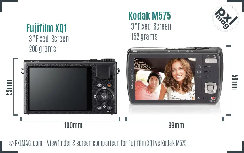 Fujifilm XQ1 vs Kodak M575 Screen and Viewfinder comparison