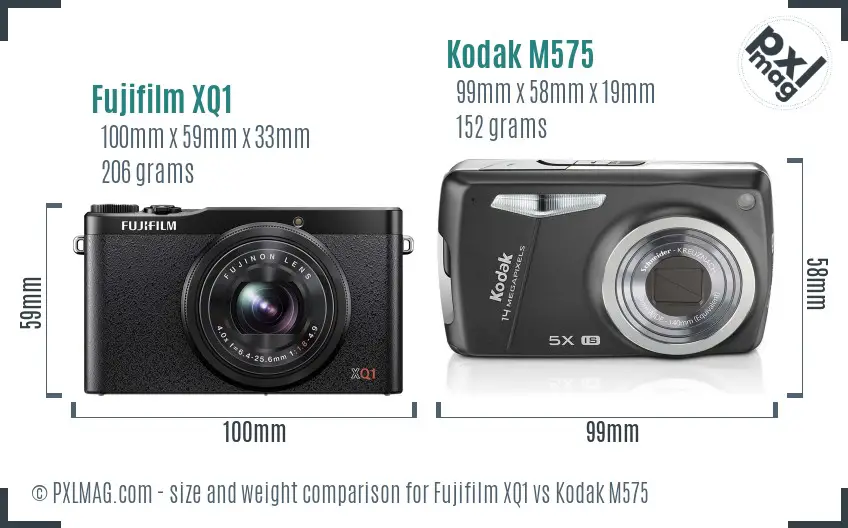 Fujifilm XQ1 vs Kodak M575 size comparison