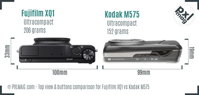 Fujifilm XQ1 vs Kodak M575 top view buttons comparison