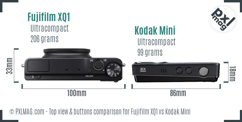 Fujifilm XQ1 vs Kodak Mini top view buttons comparison