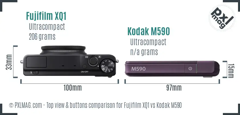 Fujifilm XQ1 vs Kodak M590 top view buttons comparison