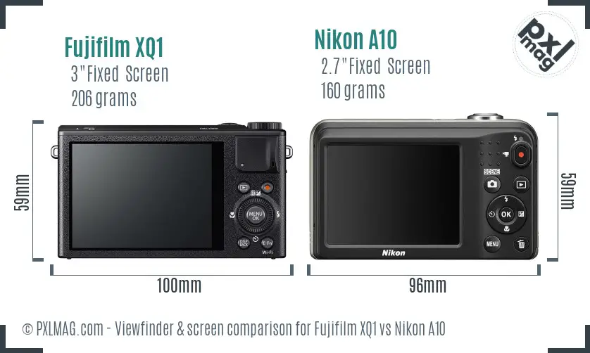 Fujifilm XQ1 vs Nikon A10 Screen and Viewfinder comparison