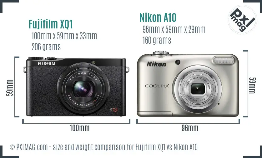 Fujifilm XQ1 vs Nikon A10 size comparison