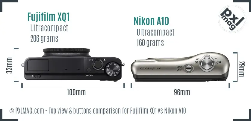 Fujifilm XQ1 vs Nikon A10 top view buttons comparison