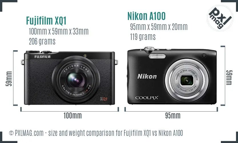 Fujifilm XQ1 vs Nikon A100 size comparison