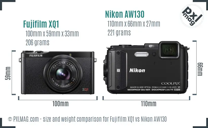 Fujifilm XQ1 vs Nikon AW130 size comparison