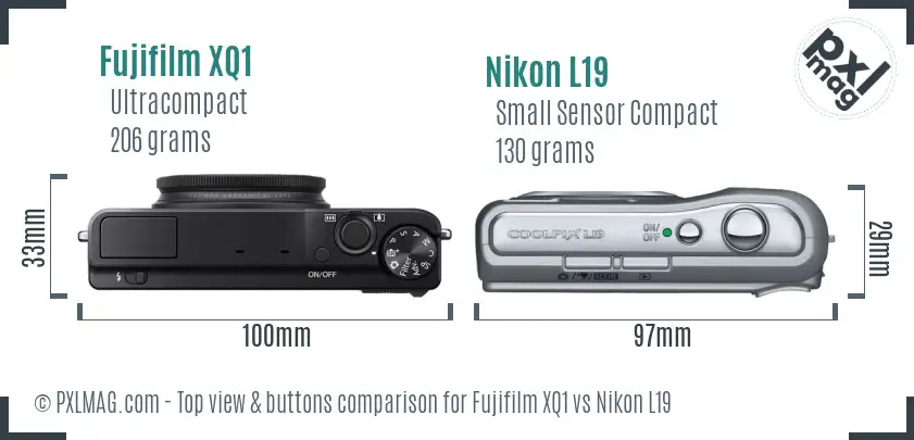 Fujifilm XQ1 vs Nikon L19 top view buttons comparison