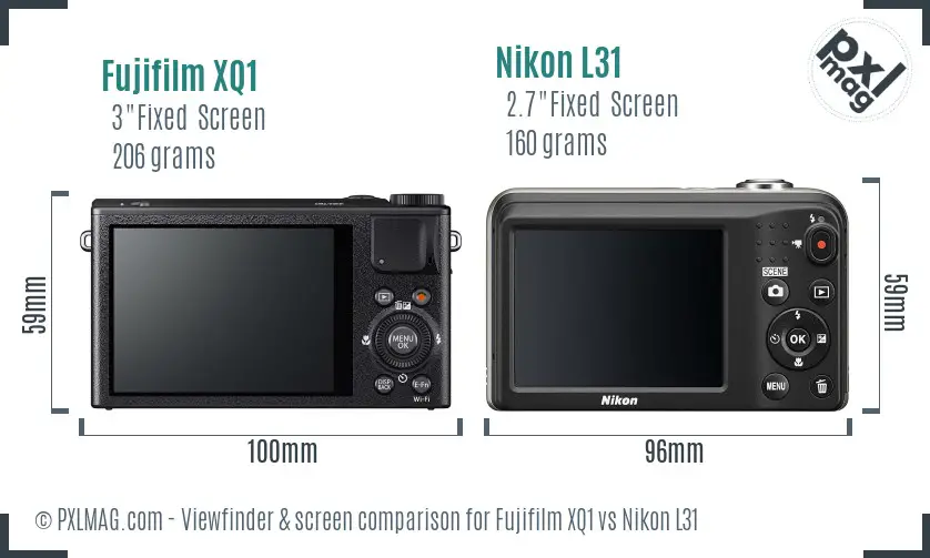 Fujifilm XQ1 vs Nikon L31 Screen and Viewfinder comparison