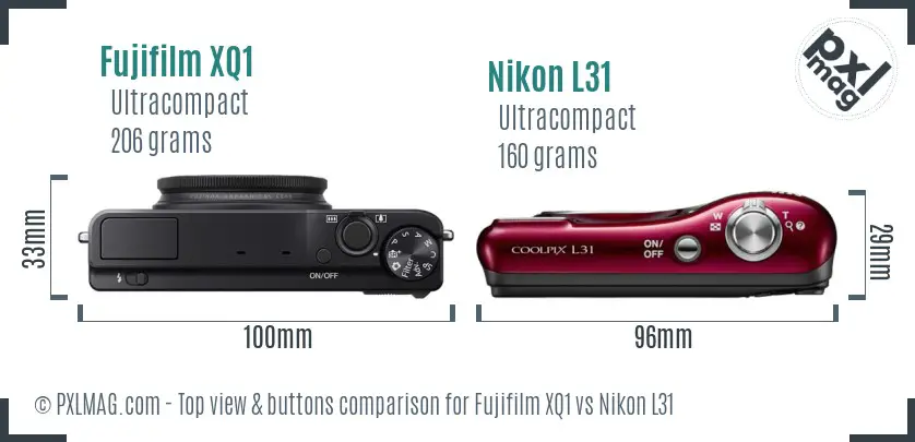 Fujifilm XQ1 vs Nikon L31 top view buttons comparison