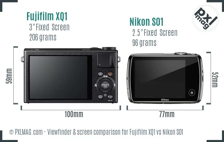 Fujifilm XQ1 vs Nikon S01 Screen and Viewfinder comparison