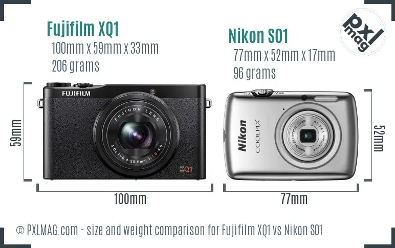 Fujifilm XQ1 vs Nikon S01 size comparison