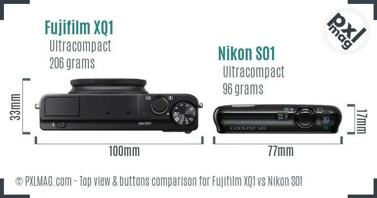 Fujifilm XQ1 vs Nikon S01 top view buttons comparison