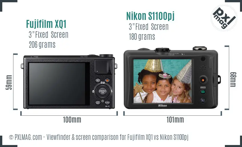 Fujifilm XQ1 vs Nikon S1100pj Screen and Viewfinder comparison