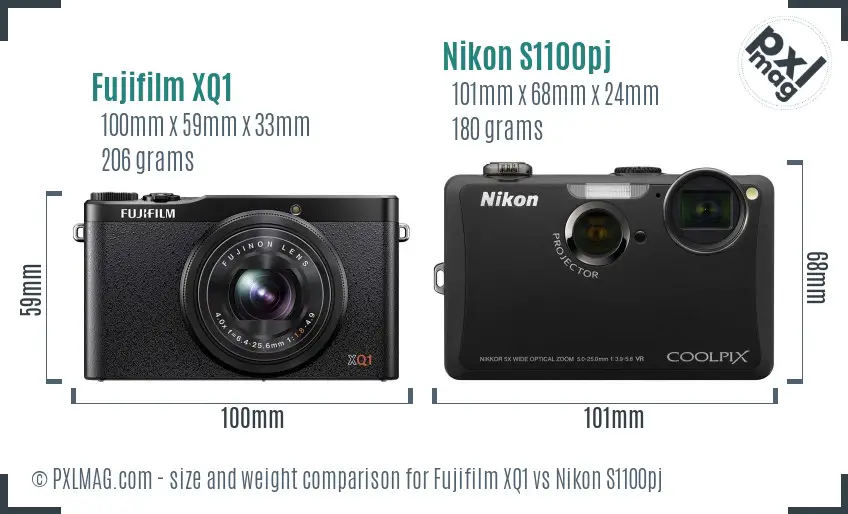 Fujifilm XQ1 vs Nikon S1100pj size comparison