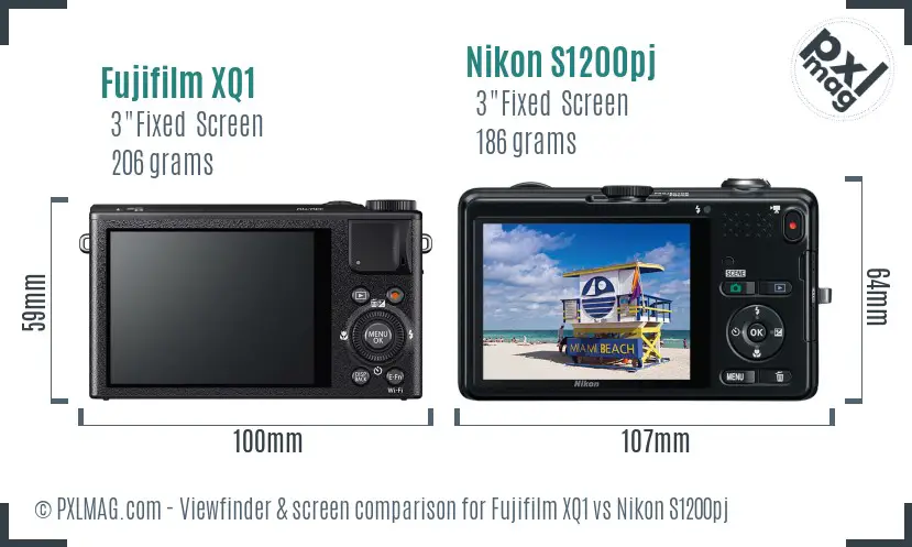Fujifilm XQ1 vs Nikon S1200pj Screen and Viewfinder comparison