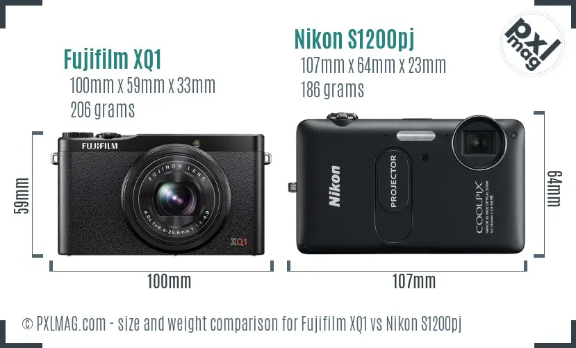 Fujifilm XQ1 vs Nikon S1200pj size comparison