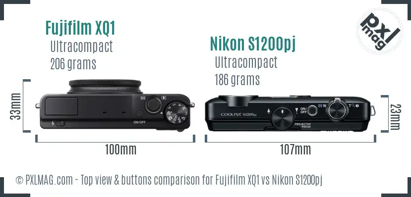 Fujifilm XQ1 vs Nikon S1200pj top view buttons comparison