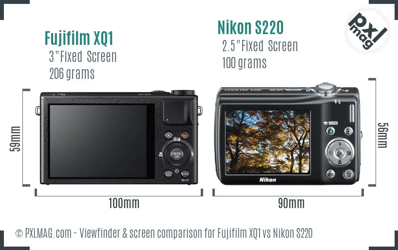 Fujifilm XQ1 vs Nikon S220 Screen and Viewfinder comparison