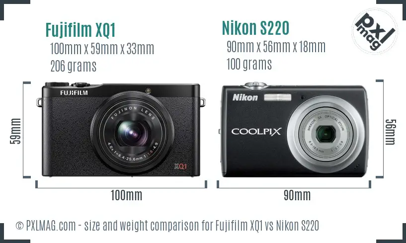 Fujifilm XQ1 vs Nikon S220 size comparison