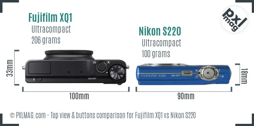 Fujifilm XQ1 vs Nikon S220 top view buttons comparison
