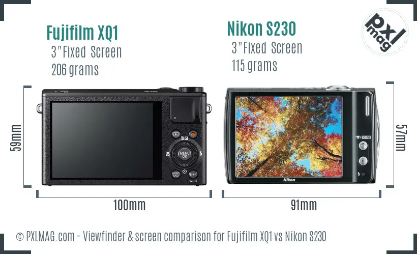 Fujifilm XQ1 vs Nikon S230 Screen and Viewfinder comparison