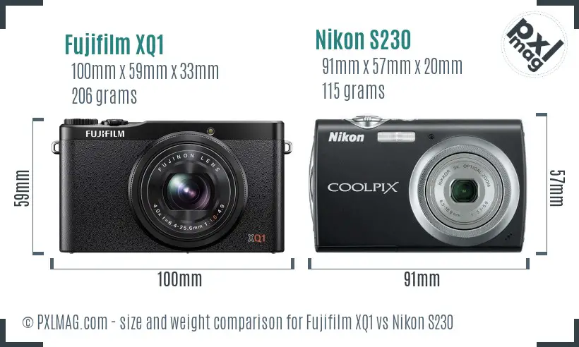 Fujifilm XQ1 vs Nikon S230 size comparison