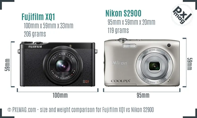 Fujifilm XQ1 vs Nikon S2900 size comparison