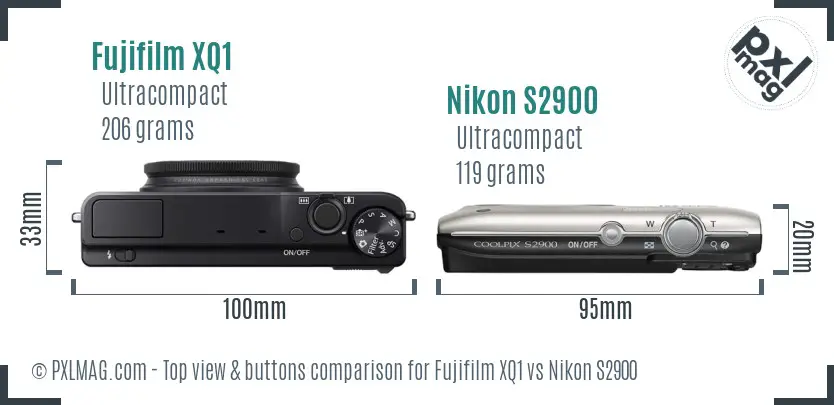 Fujifilm XQ1 vs Nikon S2900 top view buttons comparison