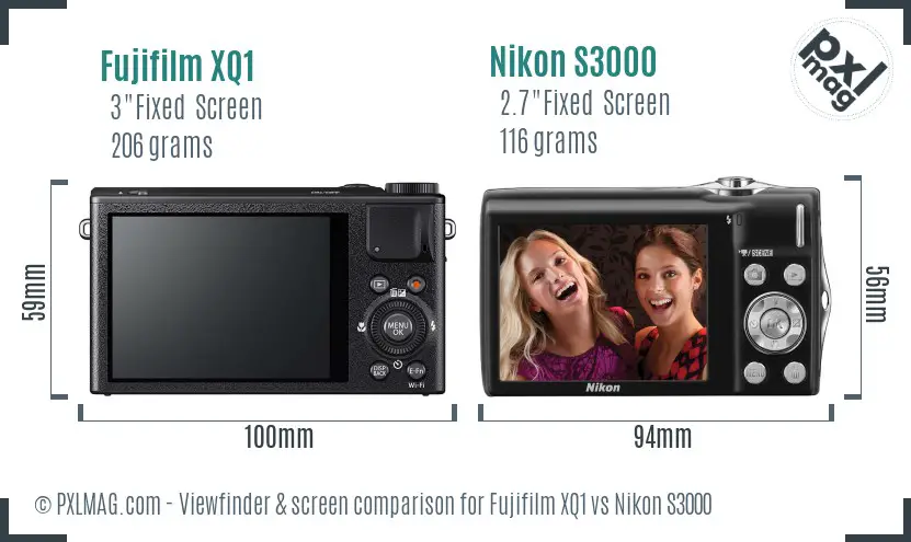 Fujifilm XQ1 vs Nikon S3000 Screen and Viewfinder comparison
