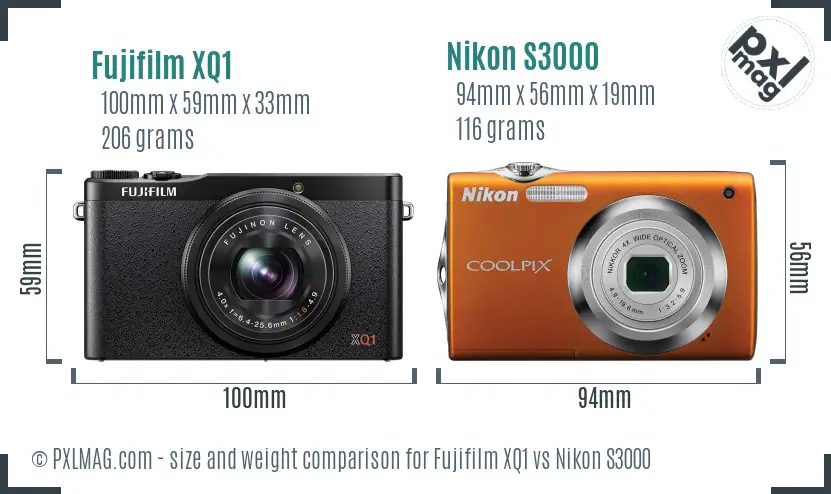Fujifilm XQ1 vs Nikon S3000 size comparison