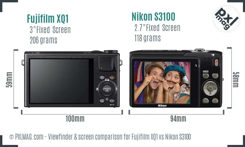 Fujifilm XQ1 vs Nikon S3100 Screen and Viewfinder comparison