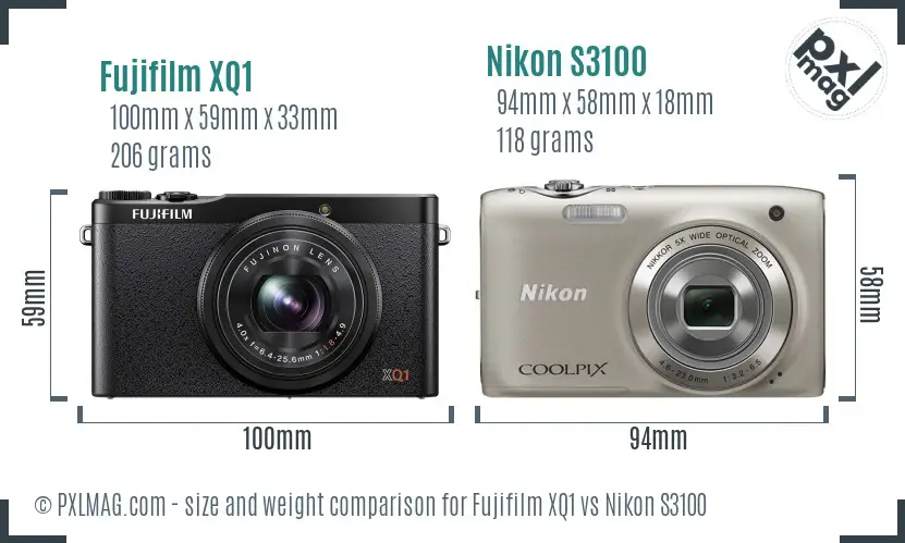 Fujifilm XQ1 vs Nikon S3100 size comparison