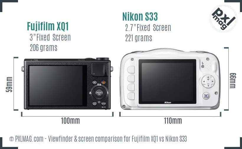 Fujifilm XQ1 vs Nikon S33 Screen and Viewfinder comparison