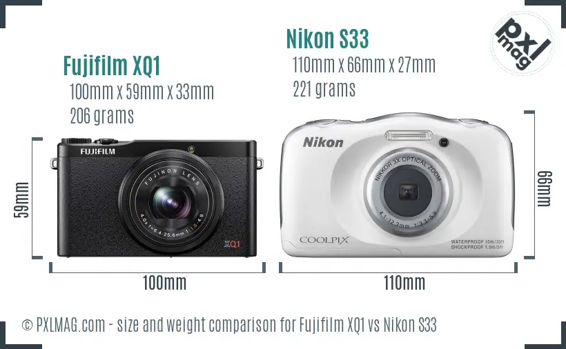 Fujifilm XQ1 vs Nikon S33 size comparison