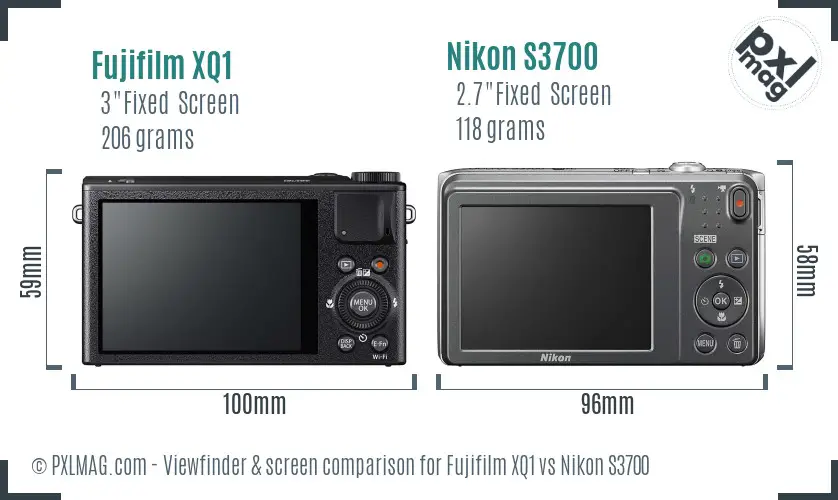 Fujifilm XQ1 vs Nikon S3700 Screen and Viewfinder comparison
