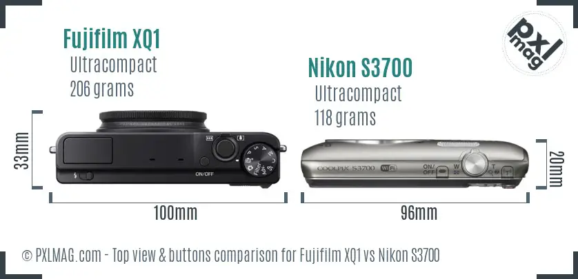 Fujifilm XQ1 vs Nikon S3700 top view buttons comparison