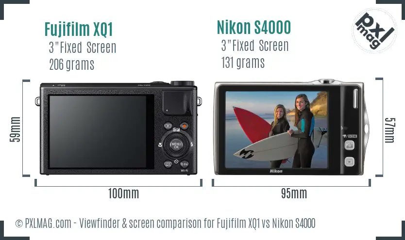 Fujifilm XQ1 vs Nikon S4000 Screen and Viewfinder comparison