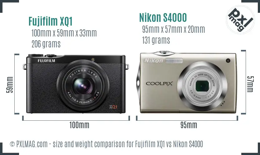 Fujifilm XQ1 vs Nikon S4000 size comparison