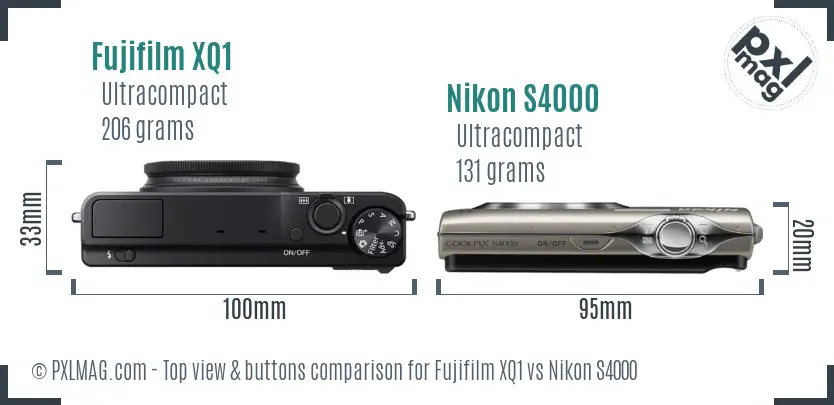 Fujifilm XQ1 vs Nikon S4000 top view buttons comparison