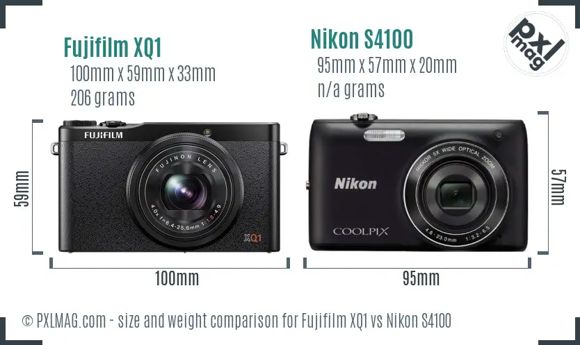 Fujifilm XQ1 vs Nikon S4100 size comparison