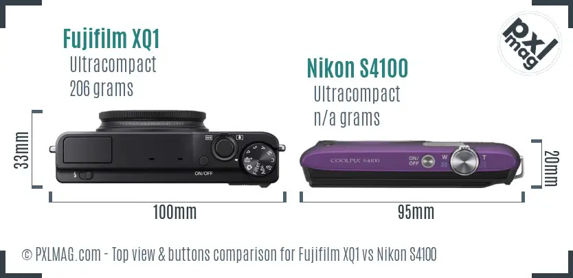 Fujifilm XQ1 vs Nikon S4100 top view buttons comparison